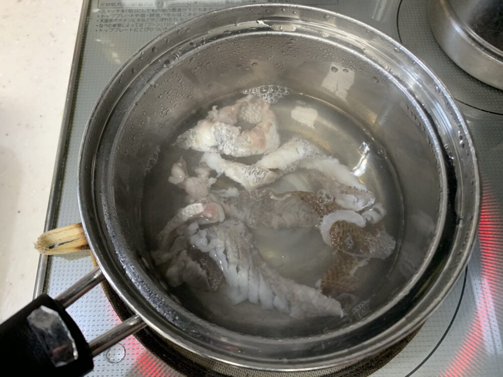 鯛の皮の湯通し